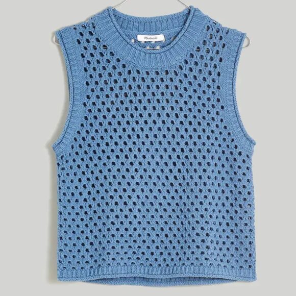 Madewell Open-Stitch Cotton Crop Sweater Vest in Robin Egg (Blue) - Size M - Picture 5 of 11